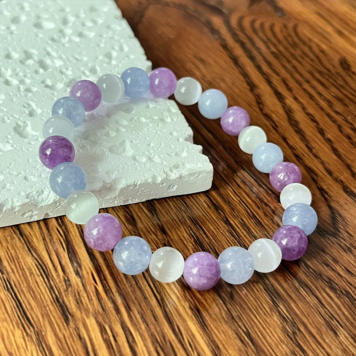 Handmade Angelite & Amethyst Beaded Bracelet, Elegant Gift